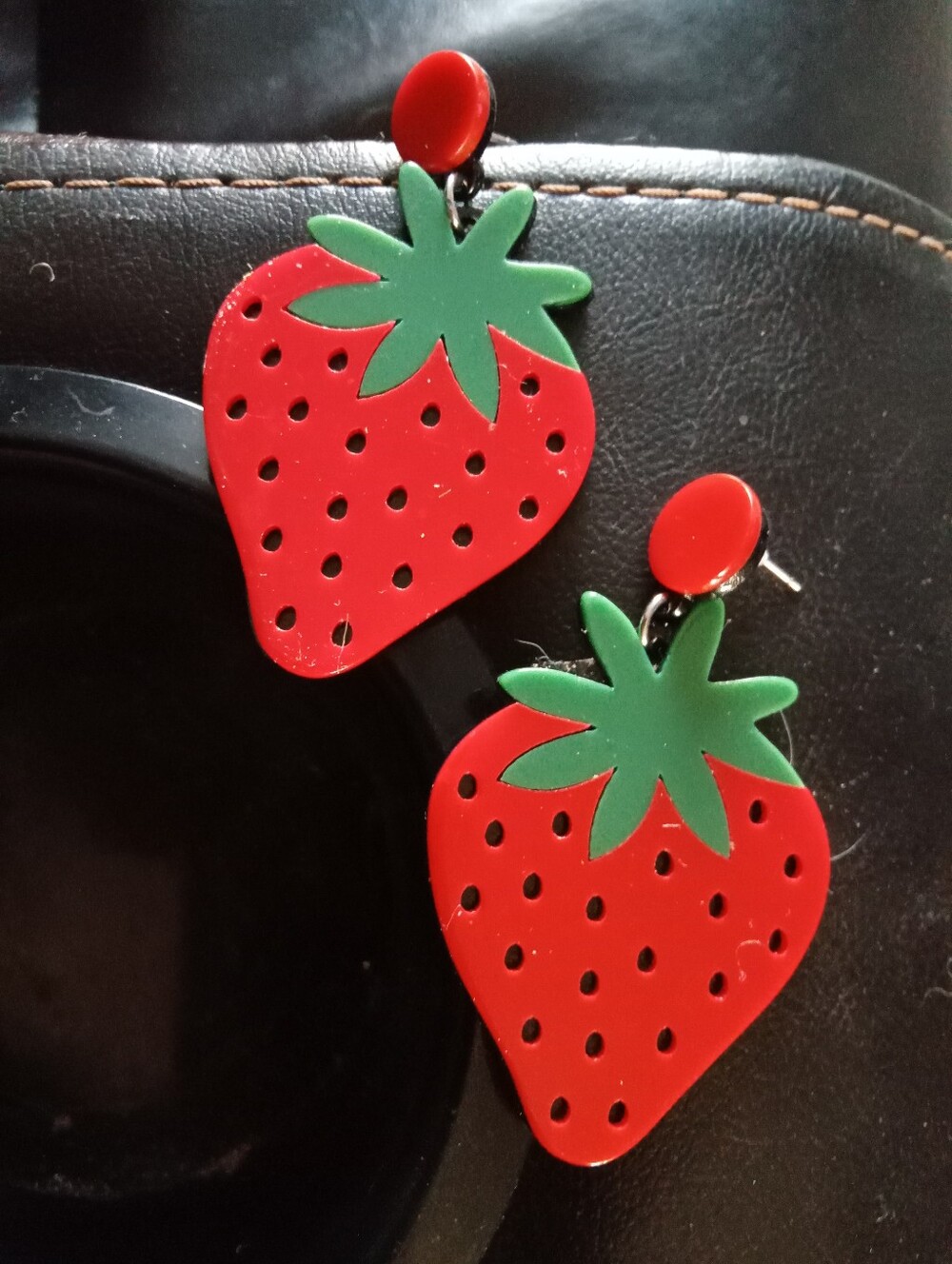 Strawberry Drop Earrings - Red and Green